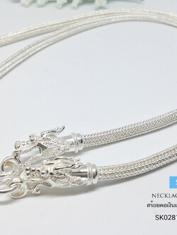 สร้อยคอเงินแท้ 99.9% งานสุโขทัย ลายหกเสา หัวมังกร ห้อยพระ 1 องค์ งานละเอียด สวยมาก