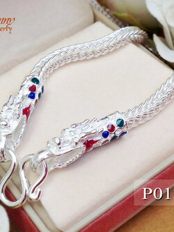 สร้อยคอเงินแท้ 92.5% ลายสี่เสา หัวมังกรลงยา ชายหญิงใส่ได้ สร้อยสวย ขายดี (สร้อยงานไทย)