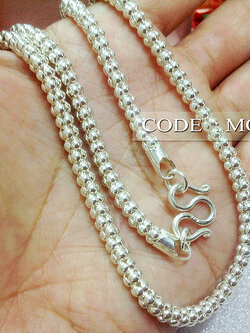 สร้อยคอเงินแท้ 92.5% สร้อยเส้นใหญ่ ลาย popcorn งานสร้อยไม่ตัน แบบโปร่ง หนัก 1 บาททอง (สร้อยงานไทย) หนา 4 มิล