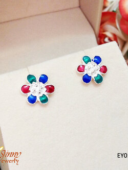 ต่างหูเงินแท้ ดอกไม้ลงยา