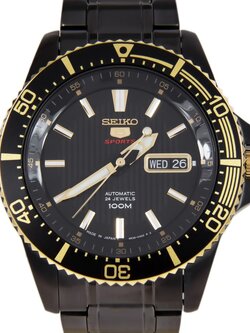 Seiko 5 Black Dial Black Ion-plated Mens Watch SRP558K1