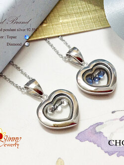 สร้อยพร้อมจี้ จี้เงินแท้ Chopard รูปหัวใจ พลอยหลากสี