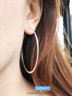 ต่างหูเงินแท้ 92.5% ต่างหูห่วง แบบก้านเสียบ ต่างหูไม่เต็มวง แบบแบน