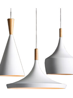 โคมไฟแขวนเพดานสีขาวสไตล์นอร์ดิก สไตล์ญี่ปุ่น มีหัวไม้เนื้อแข็ง [D076-White-Wood-Head]