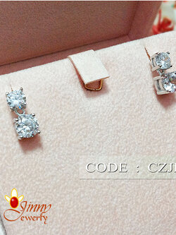 ต่างหูเงินแท้ เพชร cz เม็ดเดี่ยว งานฝังละเอียดแบบ 4 หนามเตย