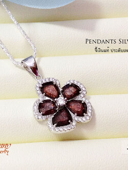 จี้เงินแท้ จี้พลอยสีแดงเลือดหมูประดับเพชร cz
