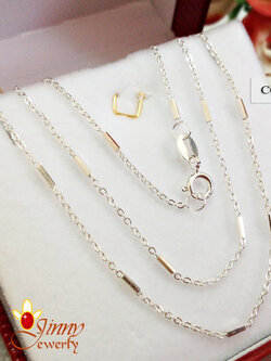 สร้อยคอเงินแท้ 92.5% ลายปล้องอ้อยเหลี่ยมสลับโซ่ งานอิตาลี