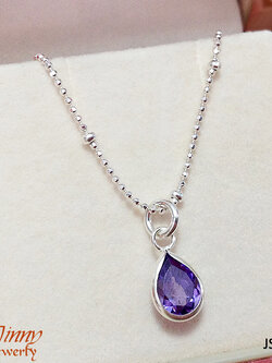 จี้เงินแท้ จี้พลอยรูปหยดน้ำสีม่วง