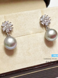 ต่างหูเงินแท้ มุกแท้เกรด A (มุกน้ำจืดแท้) ต่างหูระย้า ประดับเพชร cz สีเทาอ่อน