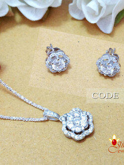 เซต จี้เงิน สร้อยคอและต่างหู ประดับเพชร cz