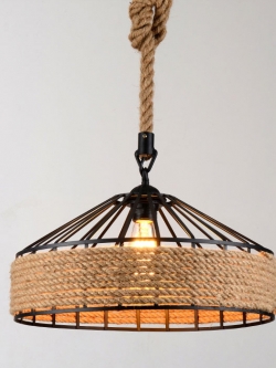 โคมไฟห้อยเพดาน American Country พันเชือกลินิน ทรงกระโจม