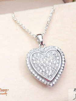 จี้เงินแท้ รูปหัวใจสองชั้นประดับเพชร cz งานละเอียด