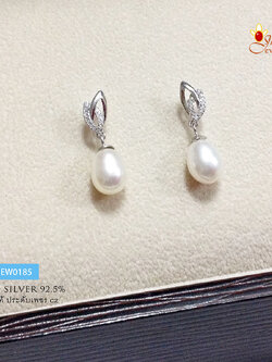 ต่างหูเงินแท้ มุกน้ำจืดแท้ ประดับเพชร cz