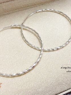 ต่างหูเงินแท้ ต่างหูห่วง แบบเกี่ยว ลายบิดเกลียวทั้งวง