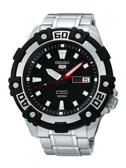 SEIKO นาฬิกาข้อมือ SPORTS 5 สายสแตนเลส รุ่น SRP471K1 - สีเงิน/สีดำ
