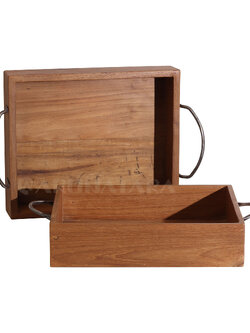 ถาดไม้สักหูจับโค้ง