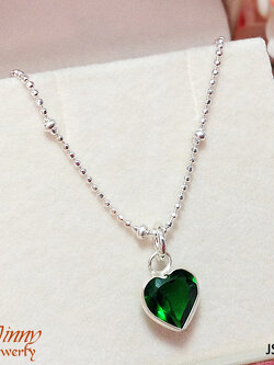 จี้เงินแท้ จี้พลอยรูปหัวใจสีเขียว