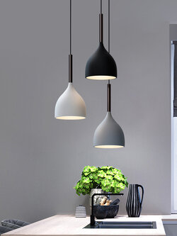 โคมไฟแขวนเพดานสไตล์โมเดิร์นก้านยาว โป๊ะโคม3สี ดำ-ขาว-เทา [HB8636]