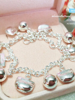 สร้อยข้อมือเงินแท้ 92.5% ร้อยตุ้งติ้งกระเป๋าเงิน กระพรวนเงิน ไม่มีกระดิ่ง (สร้อยงานไทย) (รับประกันเงินแท้)