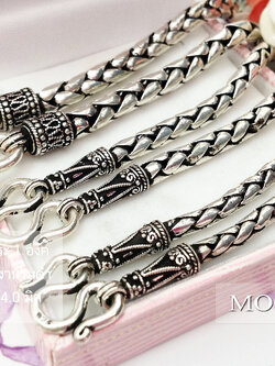 สร้อยเงินแท้ ลายปล้องอ้อยกลม งานรมดำ (งานไทย)