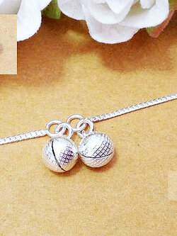 สร้อยข้อเท้าเงินแท้ ห้อยตุ้งติ้งกระดิ่งลาย 2 ลูก (พร้อมกระดิ่งตรงตะขอ 1 ลูก) หนา 1.2 มิล