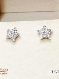 ต่างหูเงินแท้ 92.5% ต่างหูจิ๋ว รูปดาวขาว ประดับพลอย