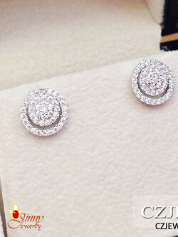 ต่างหูเงินแท้ ประดับเพชร cz แบบวงกลม