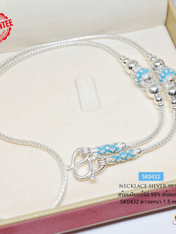 สร้อยคอเงินแท้ 99.9% สร้อยคอแฟชั่น งานสุโขทัย ห้อยพระ 1 องค์ งานลงยา เส้นขนาดกลางๆ หนัก 1 บาทตัน สวยมาก (สร้อยงานสุโขทัย-งานช่างทอง)