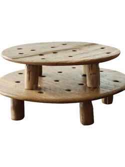 ถาดไม้สักกลมเจาะรู ถาดวางของ ถาดวางต้นไม้ (มีสองไซซ์ S/M)