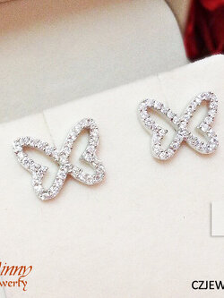ต่างหูเงินแท้ รูปผีเสื้อประดับเพชร cz งานเกรดจิวเวลรี่