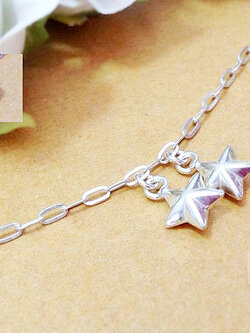 สร้อยข้อเท้าเงินแท้ ห้อยตุ้งติ้งรูปดาวเกลี้ยง (พร้อมกระดิ่ง 1 ลูก) หนา 1.2 มิล