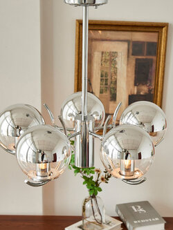 โคมไฟแขวนเพดาน space age ลูกแก้วกลมสีเงินทูโทน [MD813]