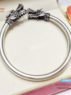 กำไลข้อมือเงินแท้ หัวพญานาค แบบรมดำ - โปร่ง (แบบเปิด)