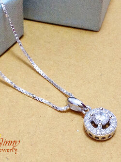 จี้เงินแท้ เพชรเม็ดเดี่ยวแซมเพชร cz รอบวง