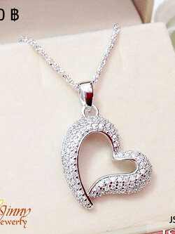 จี้เงินแท้ รูปหัวใจเฉียงประดับเพชร cz