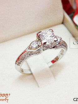 แหวนเงินแท้ ประดับเพชร cz แบบหัวชู งานจิวเวลรี่