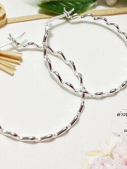 ต่างหูเงินแท้ ต่างหูลายคลื่น แบบล็อค