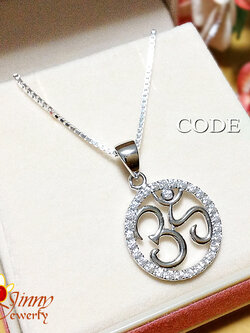 จี้เงินแท้ สัญลักษณ์รูปโอม ประดับเพชร cz