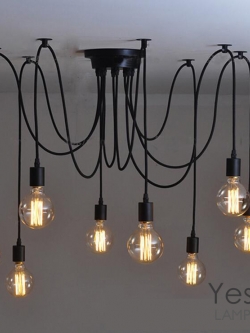 โคมไฟระย้า ติดเพดาน สไตล์นอร์ดิกวินเทจ รุ่น 8 หัว พร้อมหลอดไฟเอดิสัน ST64