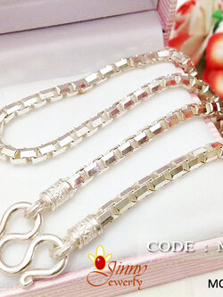 สร้อยเงินแท้ ลายโซ่กลมทุบเหลี่ยม หนา 3.0 มิล