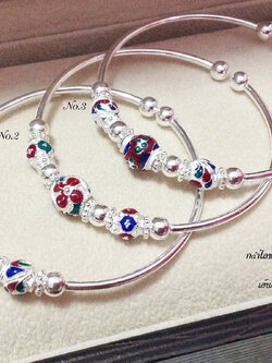 กำไลข้อมือเงินแท้ ลงยาลายไทย (กำไลสามารถขยายได้)