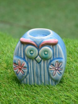 นกฮูกเซรามิคใส่เทียน สีฟ้า