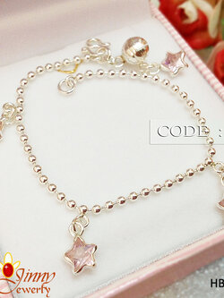 สร้อยข้อมือเงินแท้ สำหรับเด็ก ห้อยดาวสีชมพูอ่อน หนา 1.2 มิล