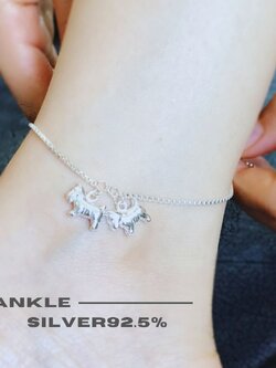 สร้อยข้อเท้าเงินแท้ 92.5% ลายกล่อง box ร้อยตุ้งติ้งน้องหมาน้อย น่ารักๆ พร้อมกระดิ่ง 1 ลูก (เรือนเงินแท้)