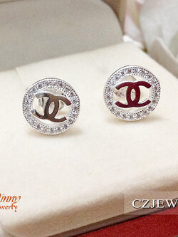 ต่างหูเงินแท้ 92.5% ตัว C ชนกันประดับเพชร cz