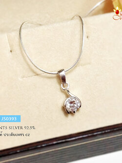 จี้เงินแท้ ประดับเพชร cz เม็ดเดี่ยว