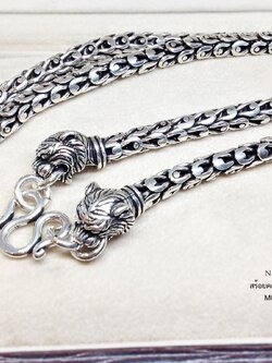 สร้อยคอเงินแท้ 92.5% สร้อยเส้นใหญ่ ห้อยพระ 1 องค์ ลายเกร็ดมังกรรมดำ-หัวเสือ หนัก 7 บาทตัน (สร้อยงานไทย) รับประกันเงินแท้