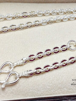 สร้อยเงินแท้ ห้อยพระ 5 องค์ ลายโซ่กลมแบน (งานไทย)