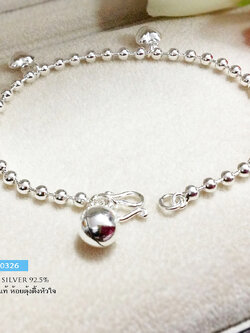 สร้อยข้อมือเงินแท้ 92.5% ห้อยตุ้งติ้งหัวใจ (งานไทย)