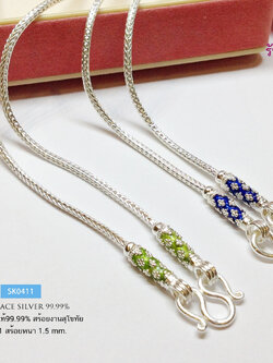 สร้อยคอเงินแท้ 99.9% สร้อยคอแฟชั่น งานสุโขทัย ห้อยพระ 1 องค์ งานลงยา สีน้ำเงิน เขียว ลายดอกพิกุล งานสวยมาก(สร้อยงานสุโขทัย-งานช่างทอง)